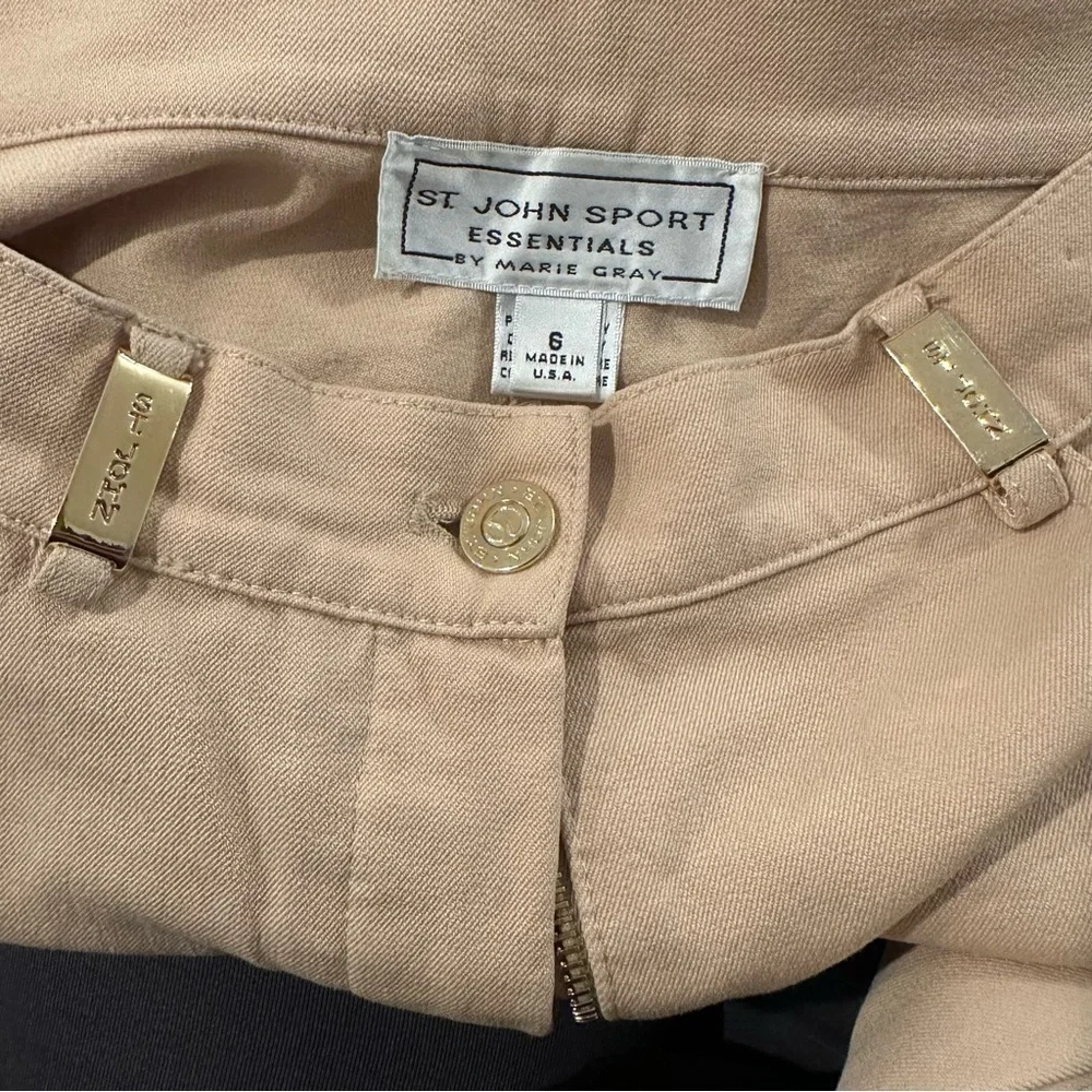ST JOHN Sport Marie Gray Knit Womens Pant Beige Tan Khaki Trouser Slacks Sz 6 - Picture 6 of 9